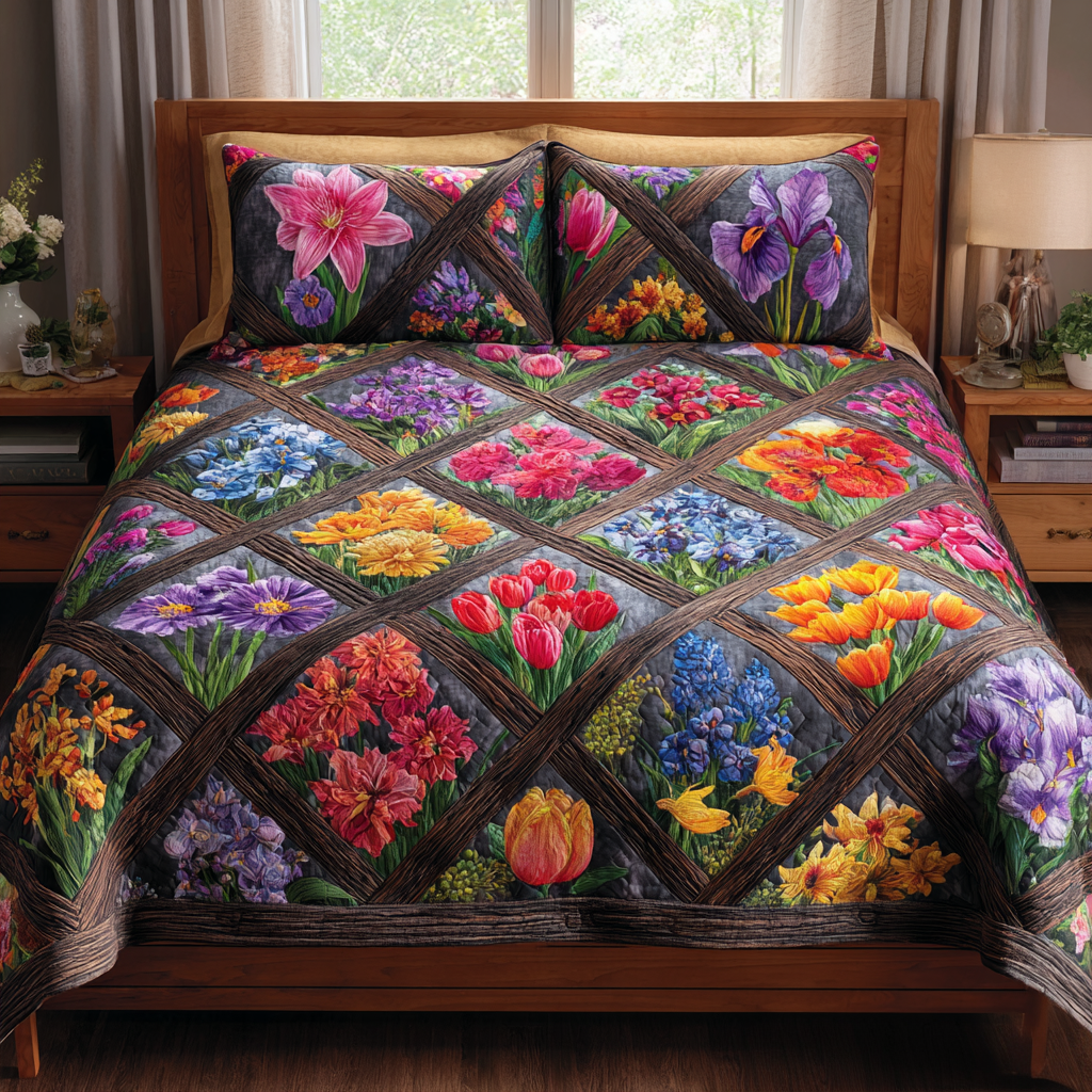 Country Bloom Quilted Bedding Set Bedspread Set Nature Lover Gift Fall Decor Gift