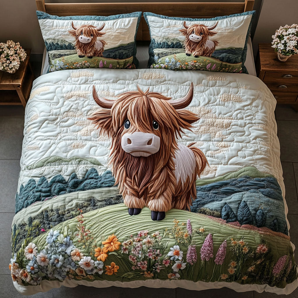 Cow Country 3-Piece Quilted Bedding Set Fall Quilt Sets Nature Lover Gift Fall Decor Gift