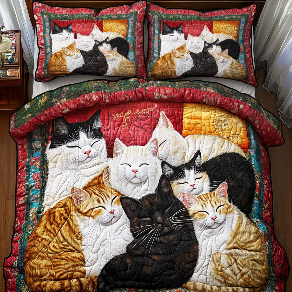 Cozy Cat Quilted Bedding Set Lightweight Quilt Set Pet Lover Gift Fall Decor Gift