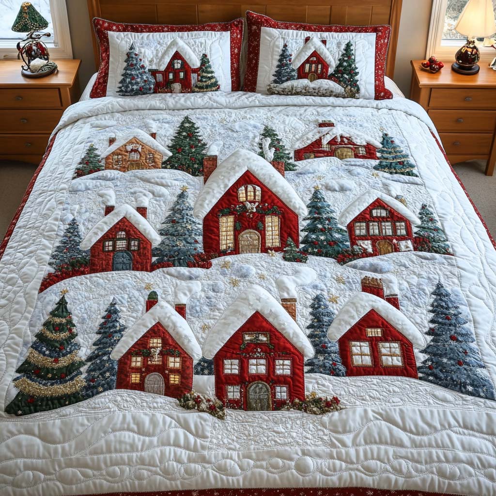 Cozy Cottage Night 3-Piece Quilted Bedding Set Bedspread Set New Home Gift