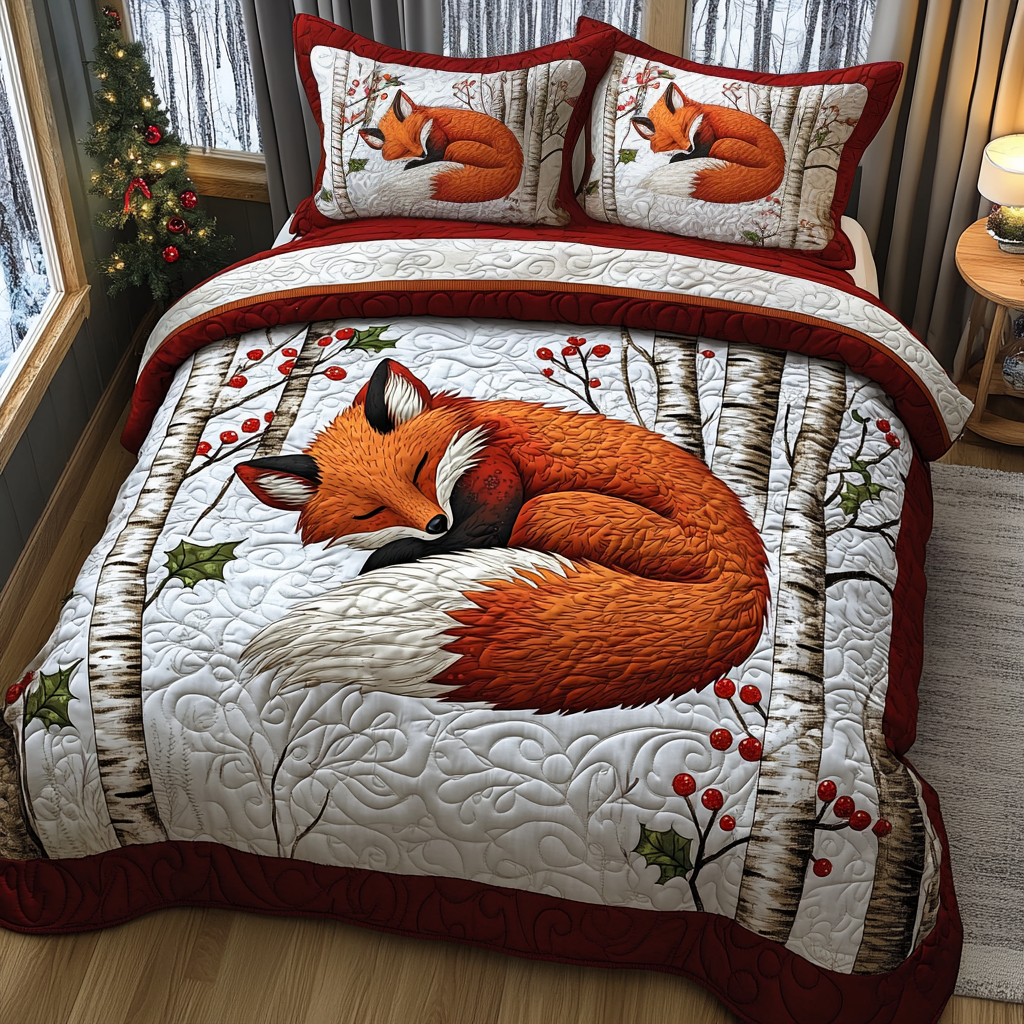 Cozy Fox Den Quilted Bedding Set Quilted Bedspread Thanksgiving Gift