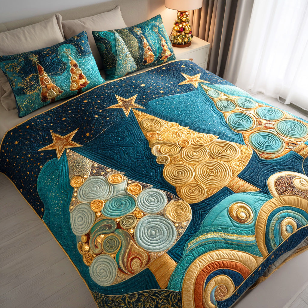 Cozy Pine Dreams 3-Piece Quilted Bedding Set Fall Quilt Sets Thanksgiving Gift