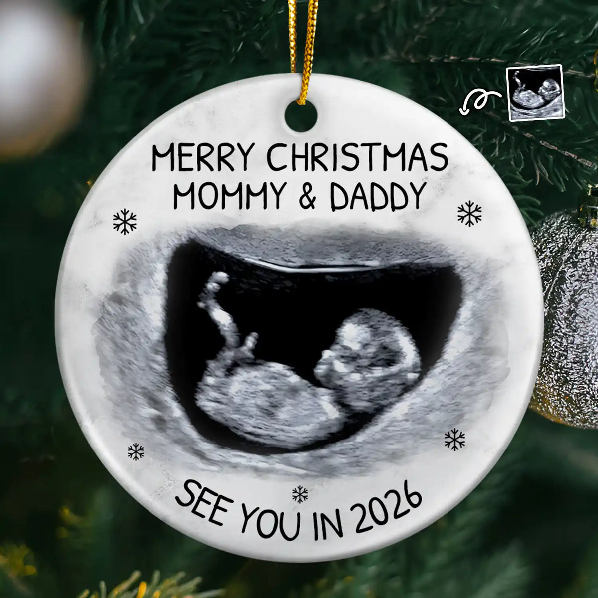 Custom Photo Parents-to-be Ceramic Ornament, Xmas Decor Personalized Ornament, Bundle of Joy Photo Ornaments