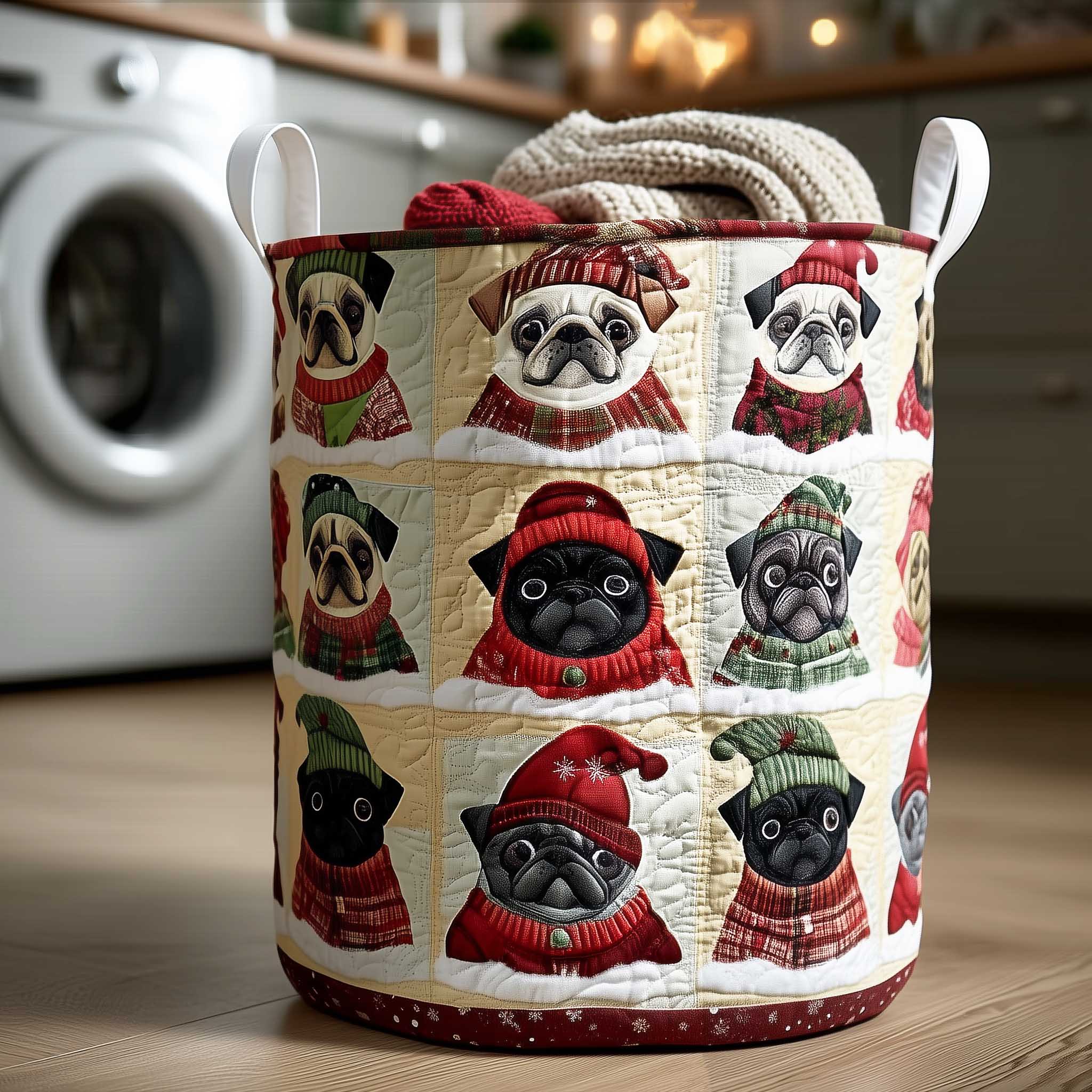 Cute Pug Patchwork Laundry Basket Laundry Gifts, Housewarming Gift Ideas, Mother's Day Gifts