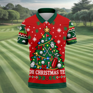 Oh Christmas Tee Golf Tree Golf Shirt, Mens Golf Apparel, Mens Holiday Golf Shirts