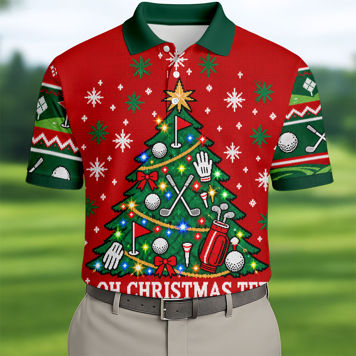 Oh Christmas Tee Golf Tree Golf Shirt, Mens Golf Apparel, Mens Holiday Golf Shirts