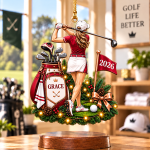 Custom Name Year Female Golfer Acrylic Ornament, Holiday Keepsake, Gifts For Golfers