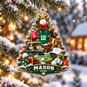 Custom Name Number Year Golf Tree Acrylic Ornament, Christmas Ornaments, Golfer Gifts