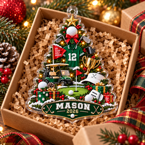 Custom Name Number Year Golf Tree Acrylic Ornament, Christmas Ornaments, Golfer Gifts