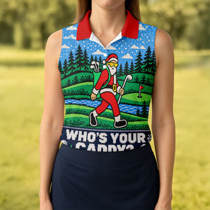Christmas Who's Your Caddy Santa Golf Shirt, Womens Golf Tops, Womens Golf Apparel