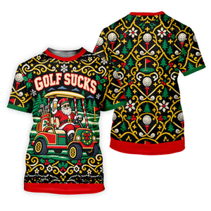 Christmas Golf Sucks Santa Cart Golf Shirt, Womens Golf Tops, Ladies Golf Shirts
