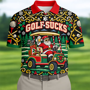 Christmas Golf Sucks Santa Cart Golf Shirt, Mens Golf Polo, Funny Mens Golf Shirts