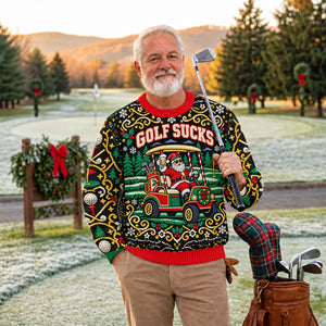 Christmas Golf Sucks Santa Cart Ugly Sweater, Ugly Sweater Party, Christmas Golf Gift