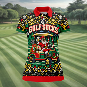 Christmas Golf Sucks Santa Cart Golf Shirt, Womens Golf Tops, Ladies Golf Shirts