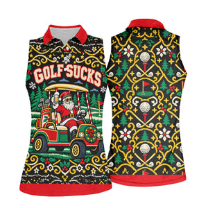 Christmas Golf Sucks Santa Cart Golf Shirt, Womens Golf Tops, Ladies Golf Shirts
