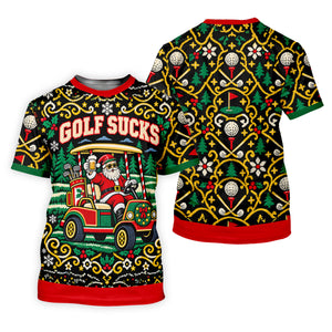Christmas Golf Sucks Santa Cart Golf Shirt, Mens Golf Polo, Funny Mens Golf Shirts