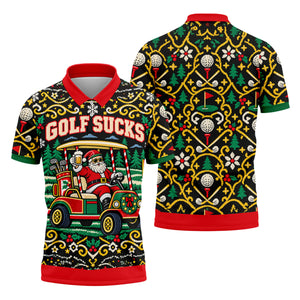 Christmas Golf Sucks Santa Cart Golf Shirt, Mens Golf Polo, Funny Mens Golf Shirts