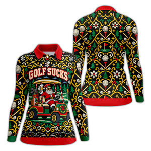 Christmas Golf Sucks Santa Cart Golf Shirt, Womens Golf Tops, Ladies Golf Shirts