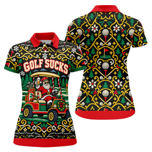 Christmas Golf Sucks Santa Cart Golf Shirt, Womens Golf Tops, Ladies Golf Shirts