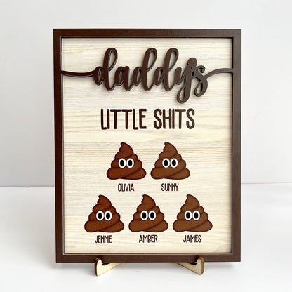 Daddy's Little Shits Personalized Wooden Plaque, Father's Day Gifts, Custom Wooden Sign, Birthday Gift for Papa, Daddy, Grandpa