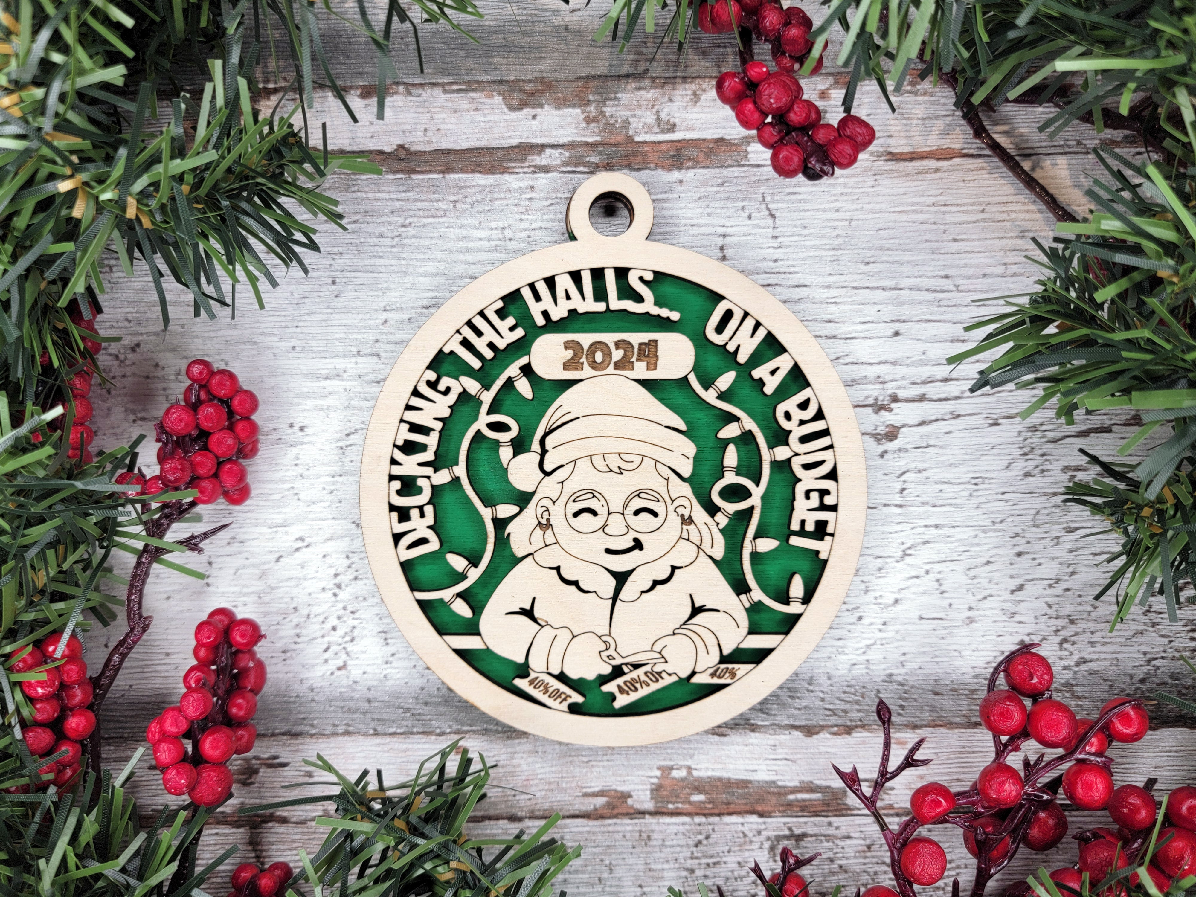 Decking The Halls On A Budget 2-Layer Wooden Ornament, Year In Review Ornament, Funny Ornament