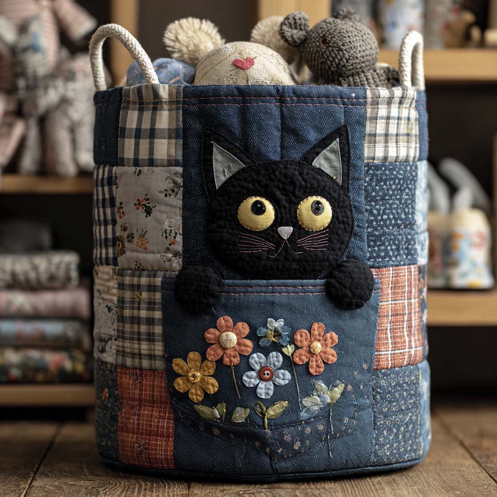 Denim Kitty Laundry Basket Laundry Gifts, Housewarming Gift Ideas, Mother's Day Gifts