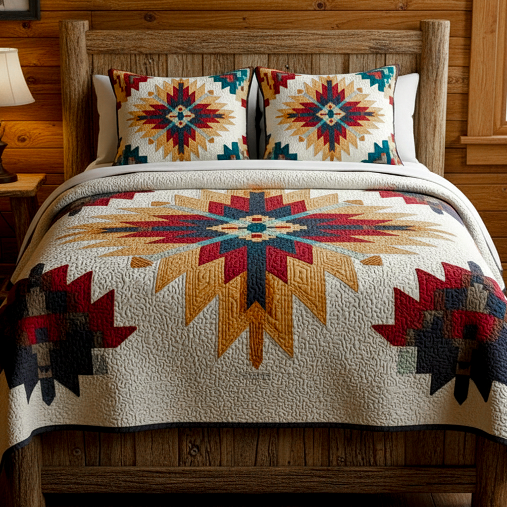 Desert Sunrise Medallion Quilted Bedding Set Lightweight Quilt Set Nature Lover Gift Fall Decor Gift