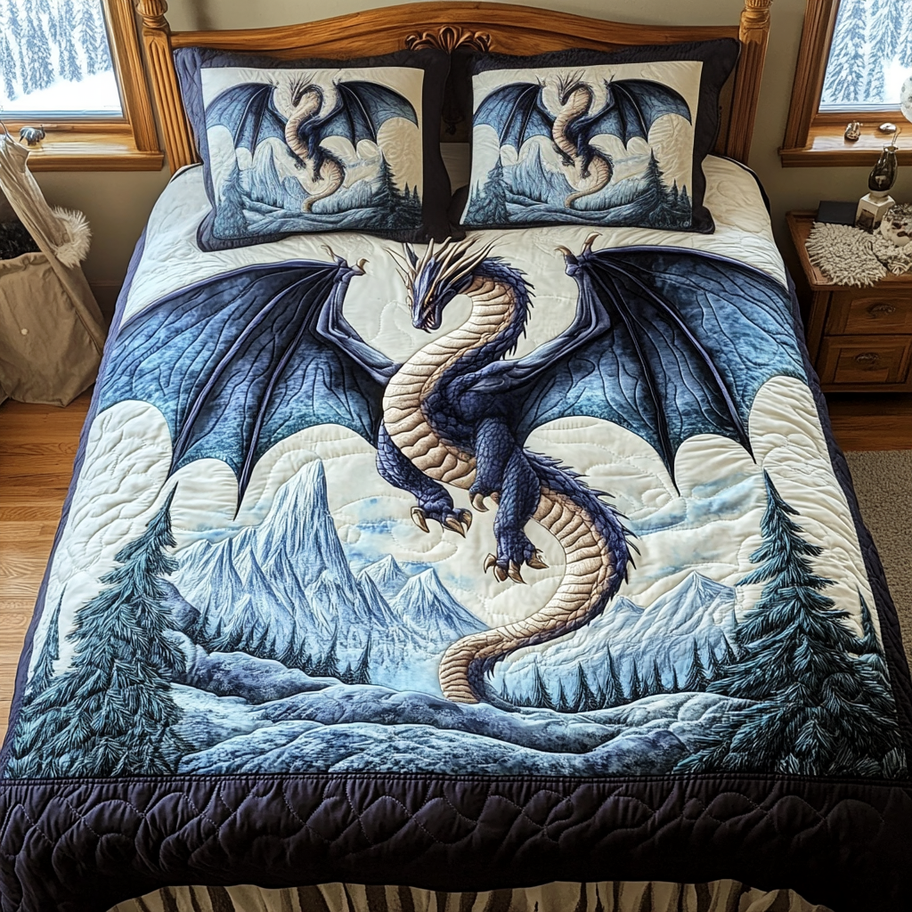 Dragon Crest Quilted Bedding Set Quilted Bedspread Nature Lover Gift Fall Decor Gift