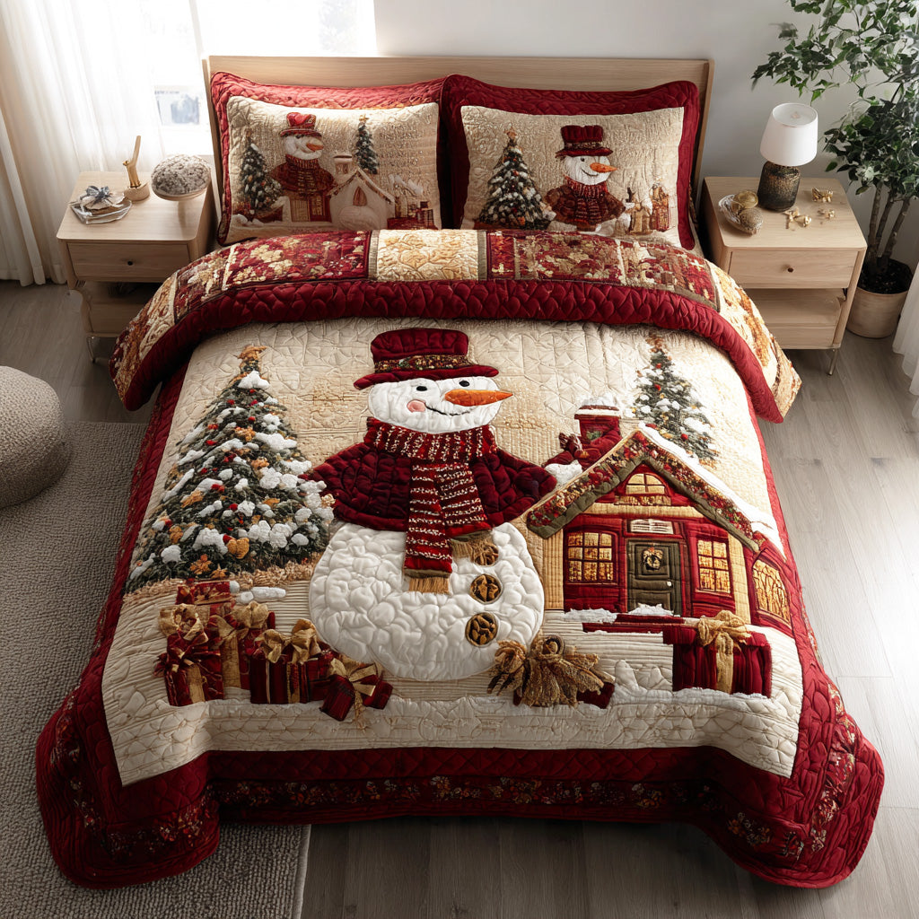 Dreamy Snow Garden 3-Piece Quilted Bedding Set Lightweight Quilt Set Nature Lover Gift Fall Decor Gift