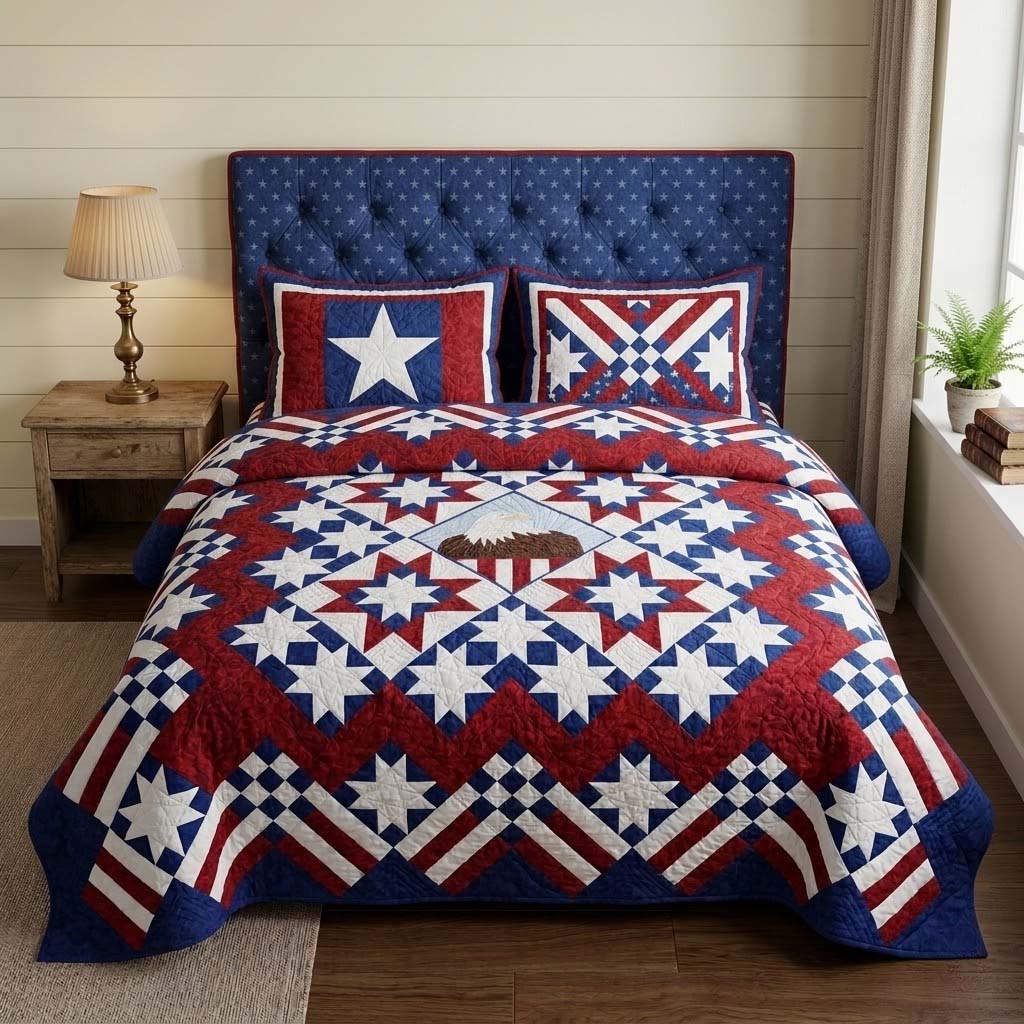 Eagle Glory 3-Piece Quilted Bedding Set Lightweight Quilt Set Housewarming Gift