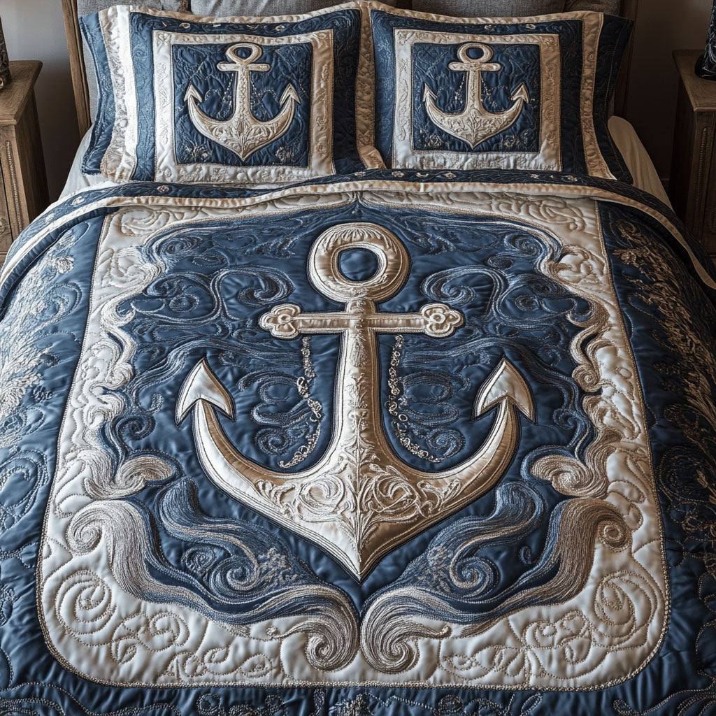 Elegant Anchor Quilted Bedding Set Lightweight Quilt Set Thanksgiving Gift