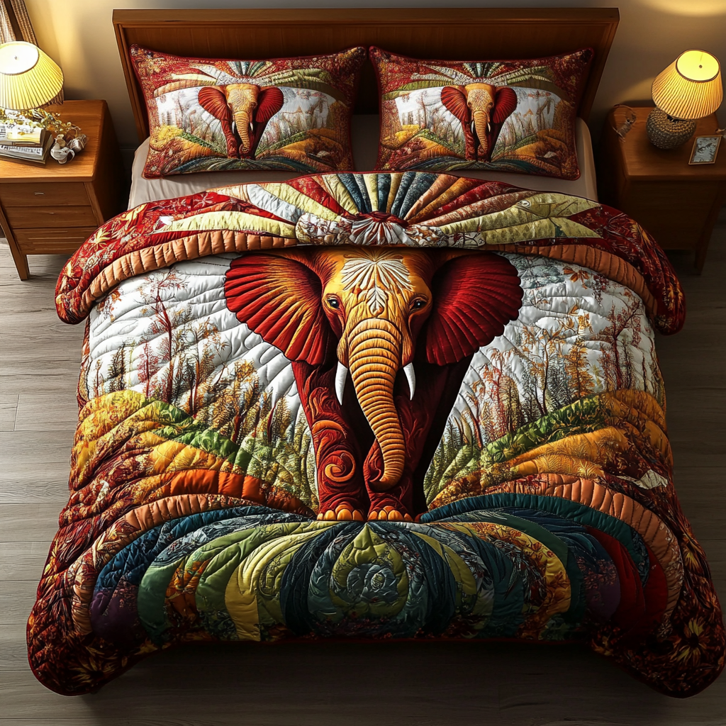 Elephant Whisper Quilted Bedding Set Quilted Bedspread Thanksgiving Gift
