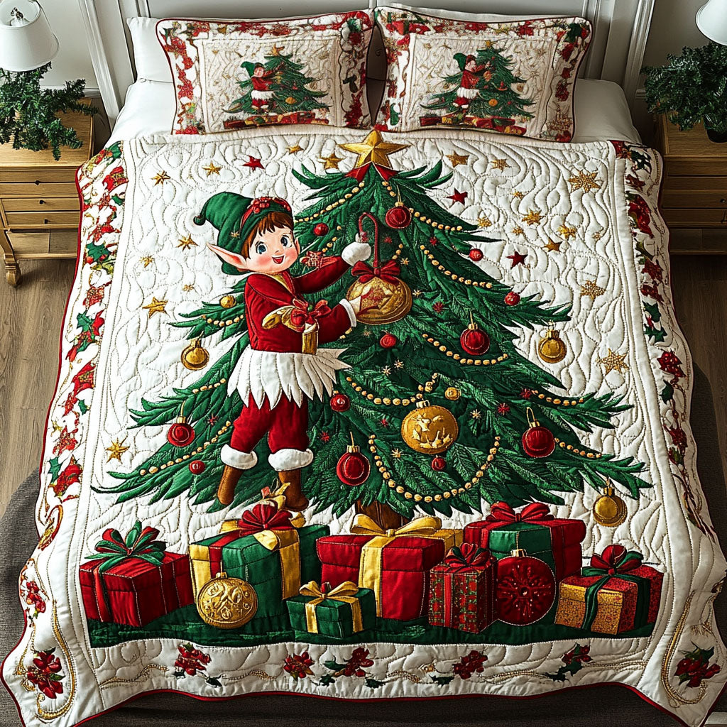 Elves of Christmas Joy 3-Piece Quilted Bedding Set Quilted Bedspread Christmas Gift For Her