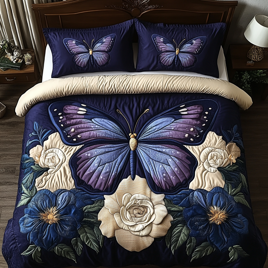 Enchanted Butterfly Night 3-Piece Quilted Bedding Set Lightweight Quilt Set Mothers Day Gift