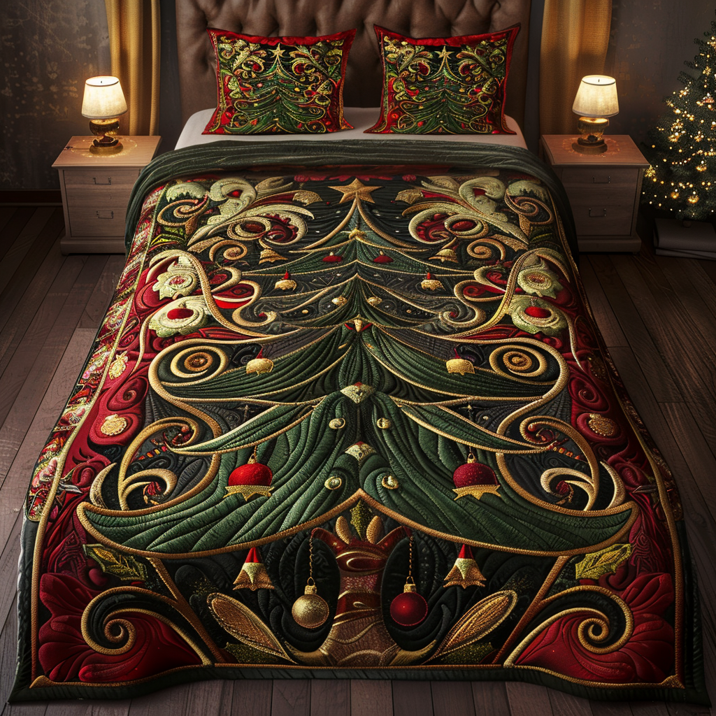 Enchanted Fir Quilted Bedding Set Bedspread Set Mothers Day Gift