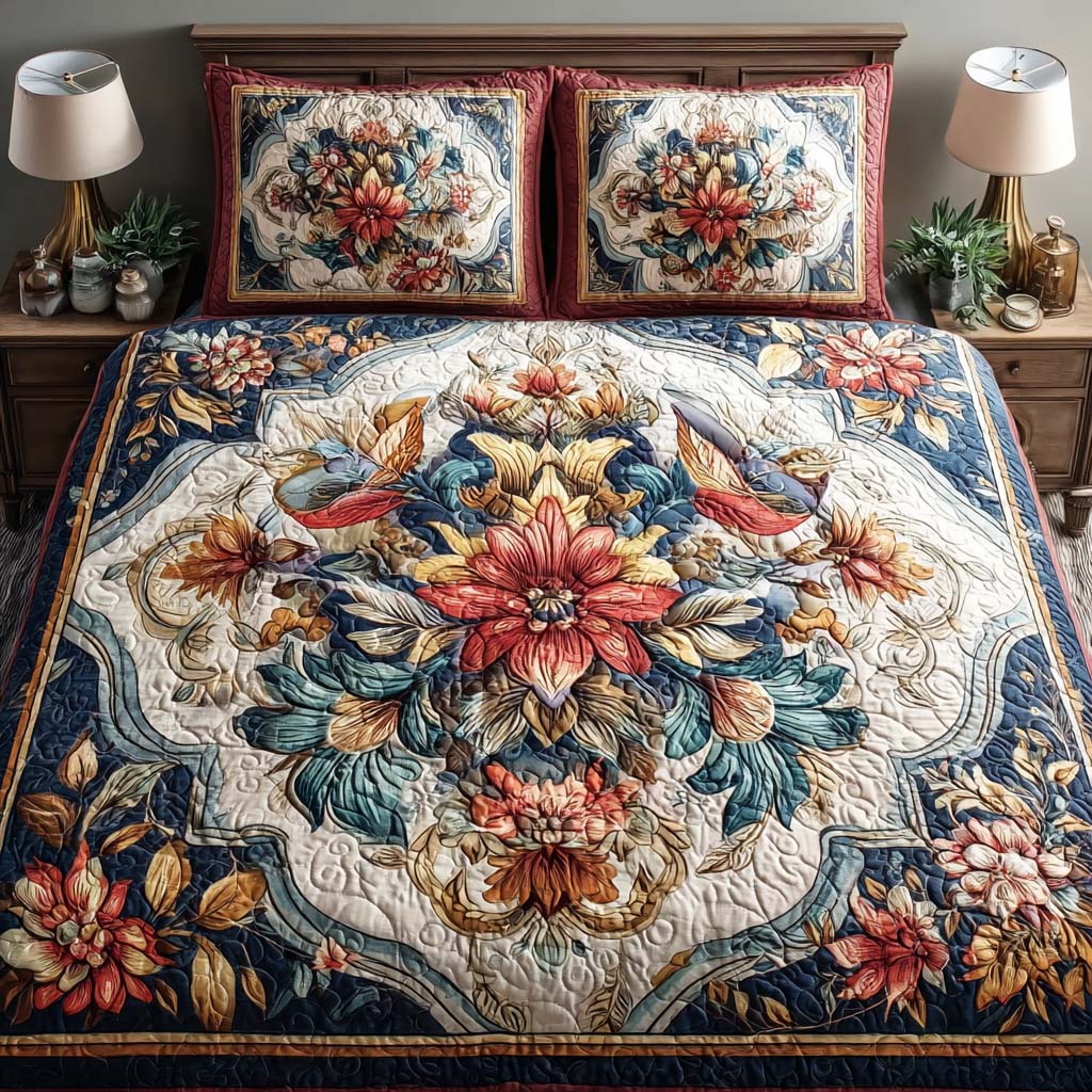 Eternal Bloom 3-Piece Quilted Bedding Set Fall Quilt Sets Nature Lover Gift Fall Decor Gift