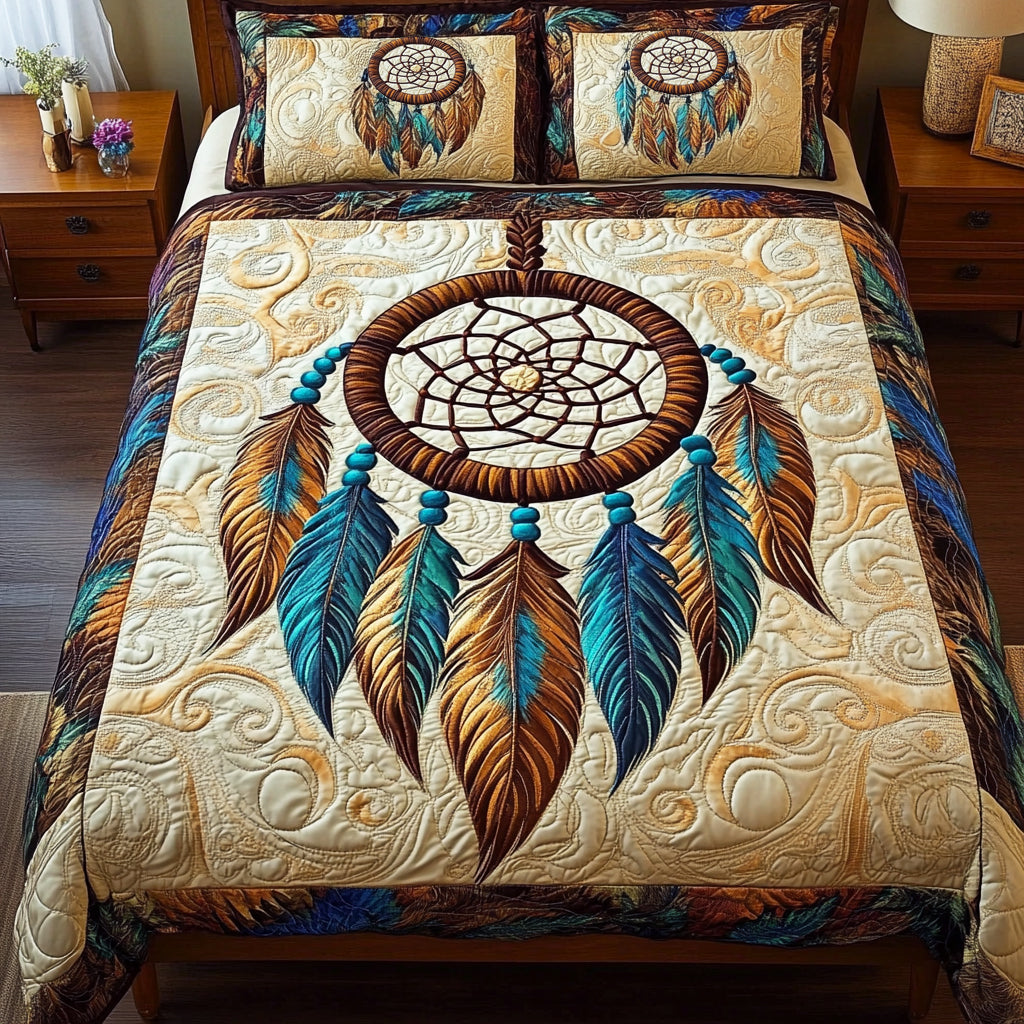 Ethereal Dreamcatcher 3-Piece Quilted Bedding Set Fall Quilt Sets Pet Lover Gift Fall Decor Gift