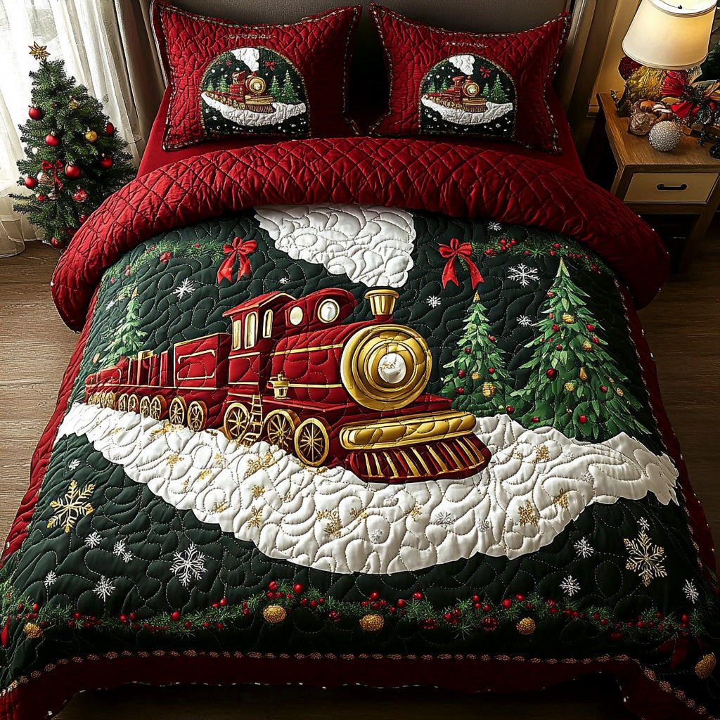 Evergreen Train Quilted Bedding Set Fall Quilt Sets Housewarming Gift