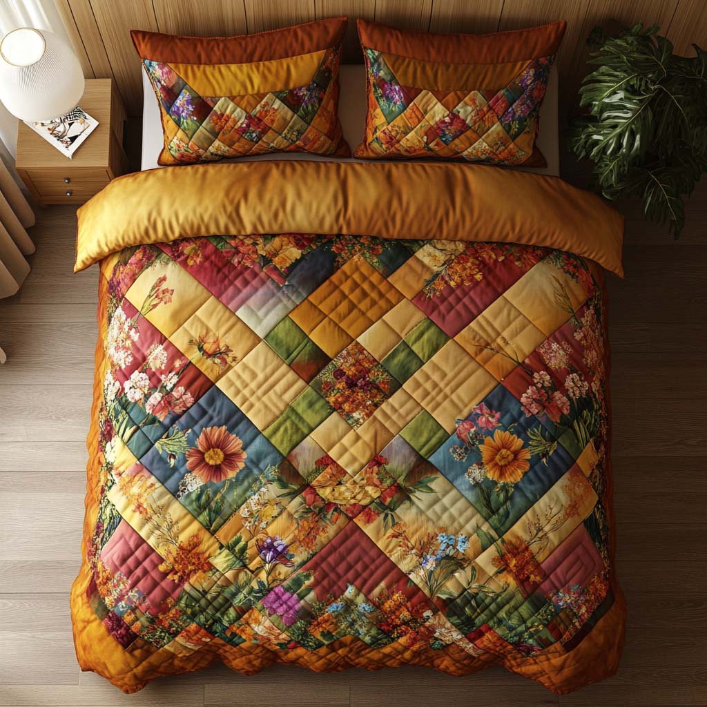 Fall Blossom Charm 3-Piece Quilted Bedding Set Bedspread Set Nature Lover Gift Fall Decor Gift