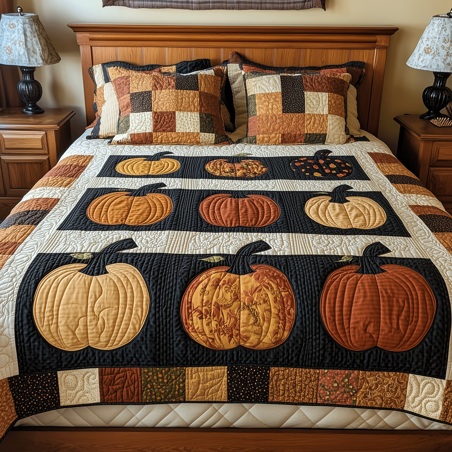 Fall Pumpkin Quilted Bedding Set Lightweight Quilt Set Mothers Day Gift
