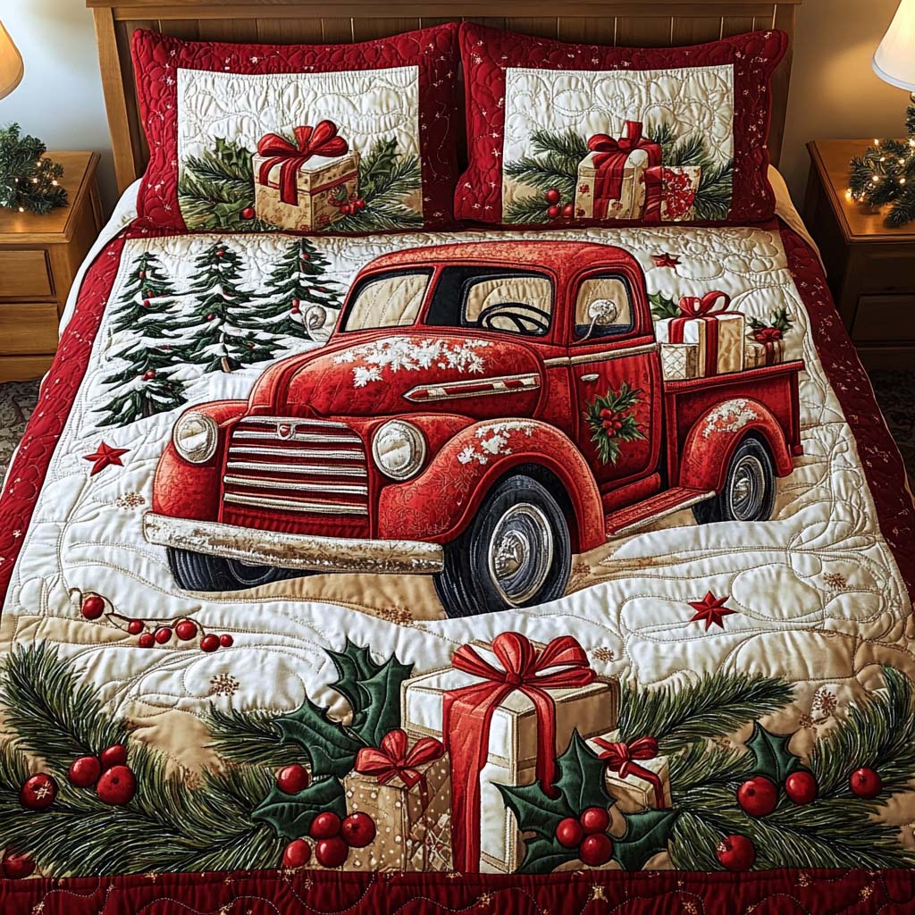 Festive Wheels Quilted Bedding Set Lightweight Quilt Set Housewarming Gift