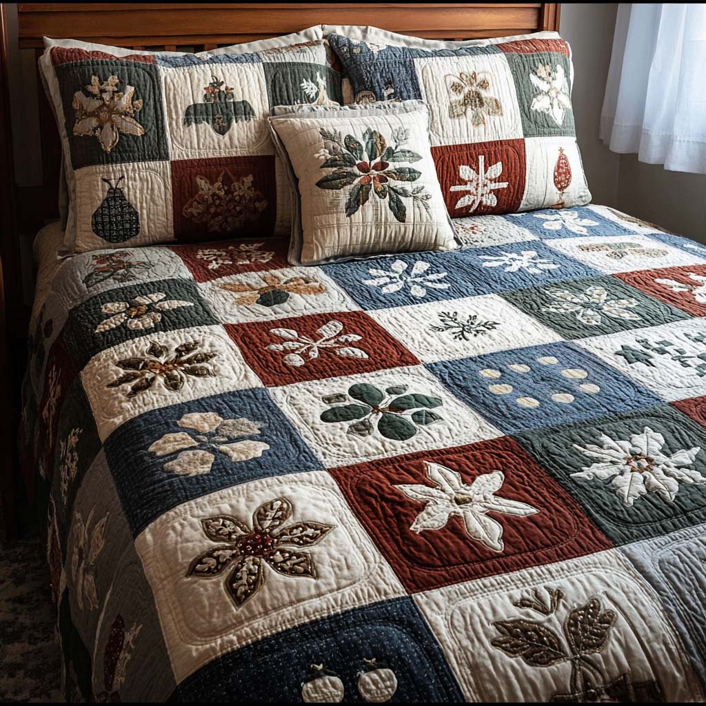 Festive Whispers 3-Piece Quilted Bedding Set Lightweight Quilt Set New Home Gift