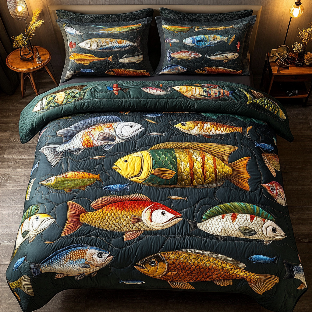 Fish Fantasy Quilted Bedding Set Fall Quilt Sets Mothers Day Gift
