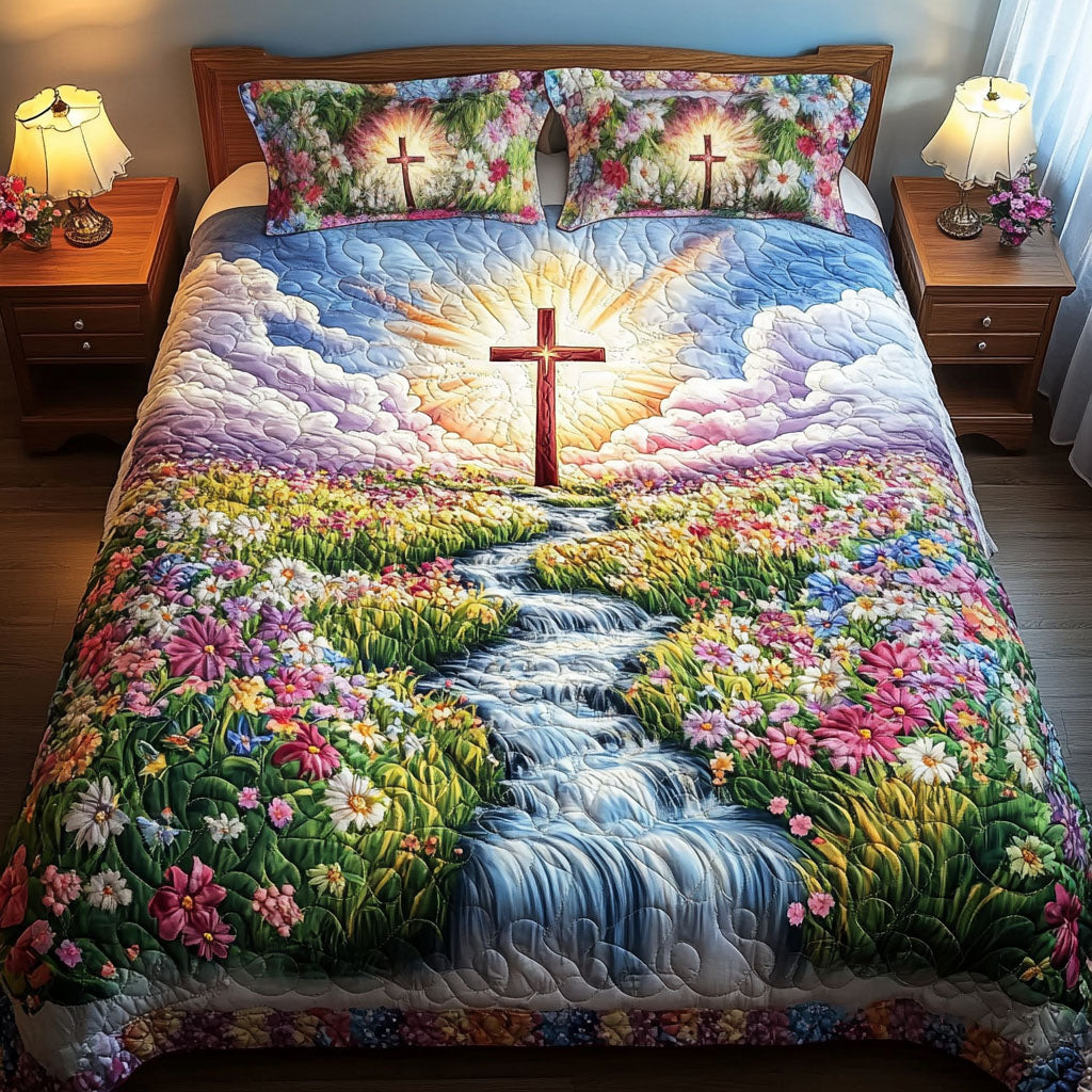 Floral Path Cross Quilted Bedding Set Fall Quilt Sets New Home Gift