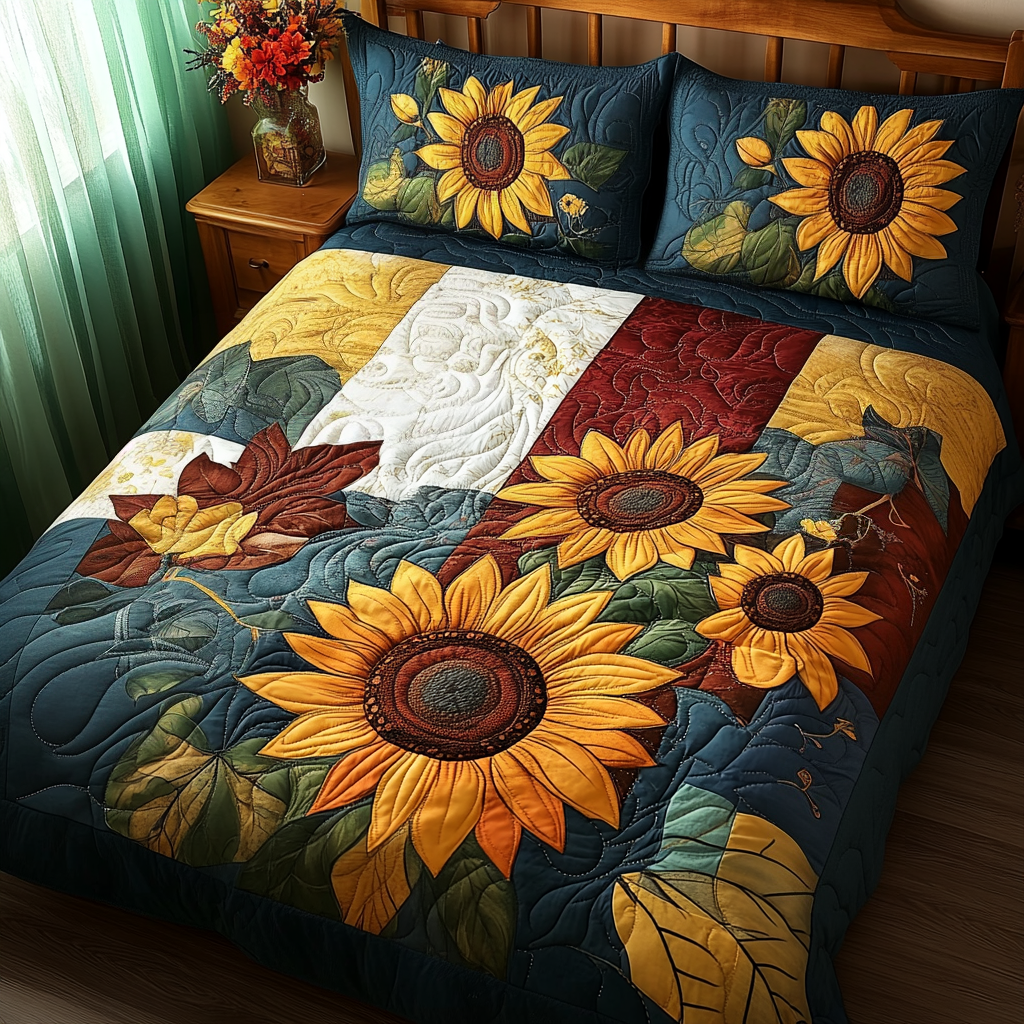 Floral Radiance 3-Piece Quilted Bedding Set Fall Quilt Sets Mothers Day Gift
