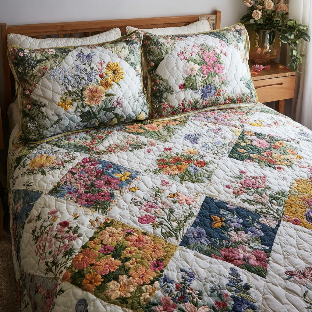 Floral Bliss Quilted Bedding Set Fall Quilt Sets Thanksgiving Gift