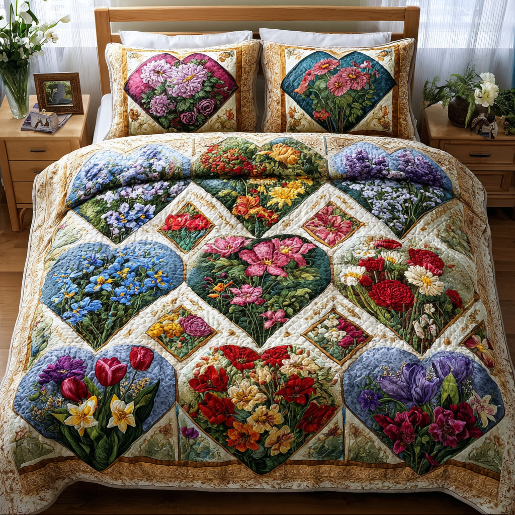 Floral Dreams 3-Piece Quilted Bedding Set Quilted Bedspread Housewarming Gift