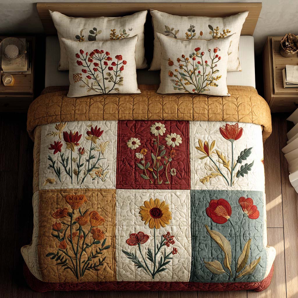 Floral Dreams Quilted Bedding Set Quilted Bedspread New Home Gift