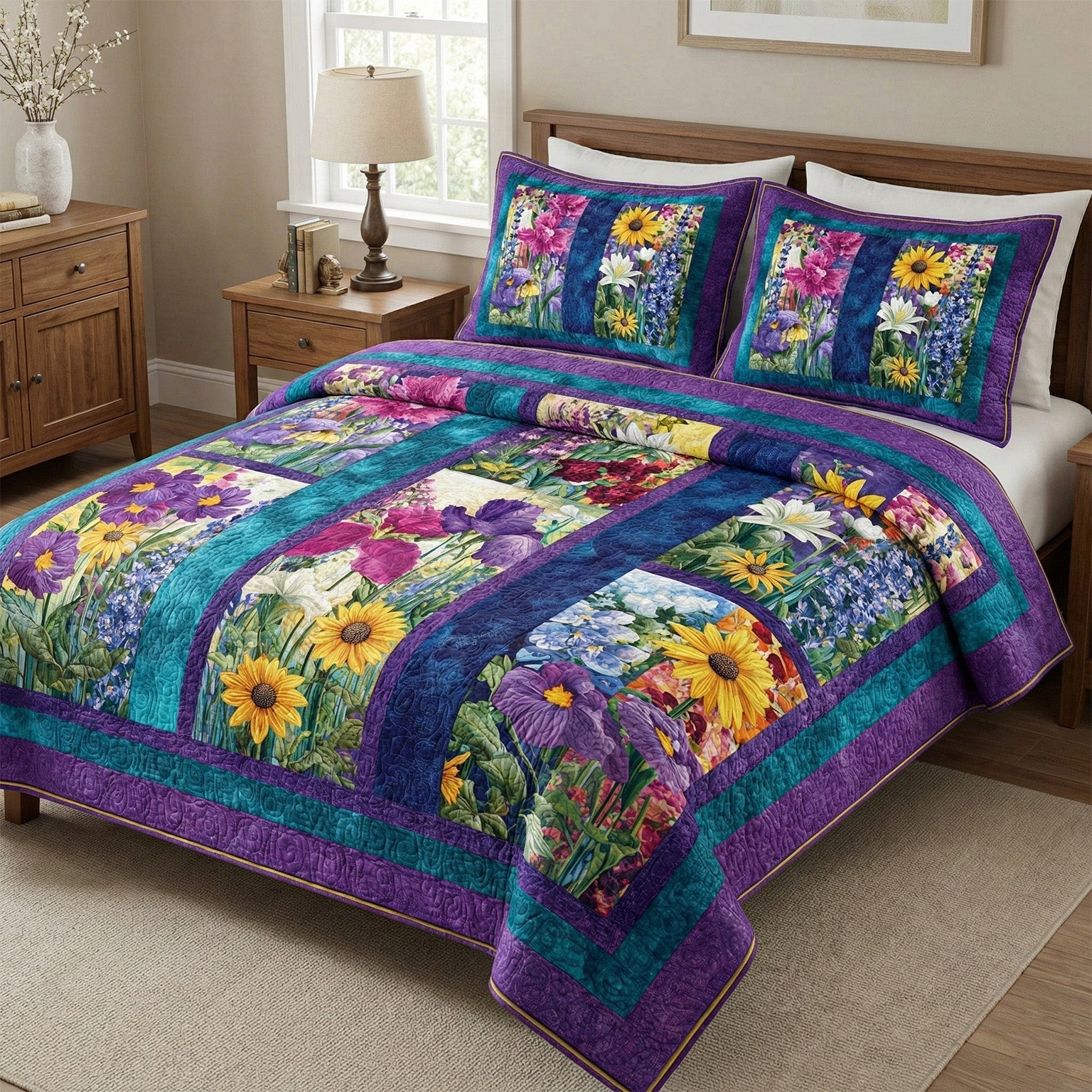 Floral Harmony Quilted Bedding Set Fall Quilt Sets New Home Gift