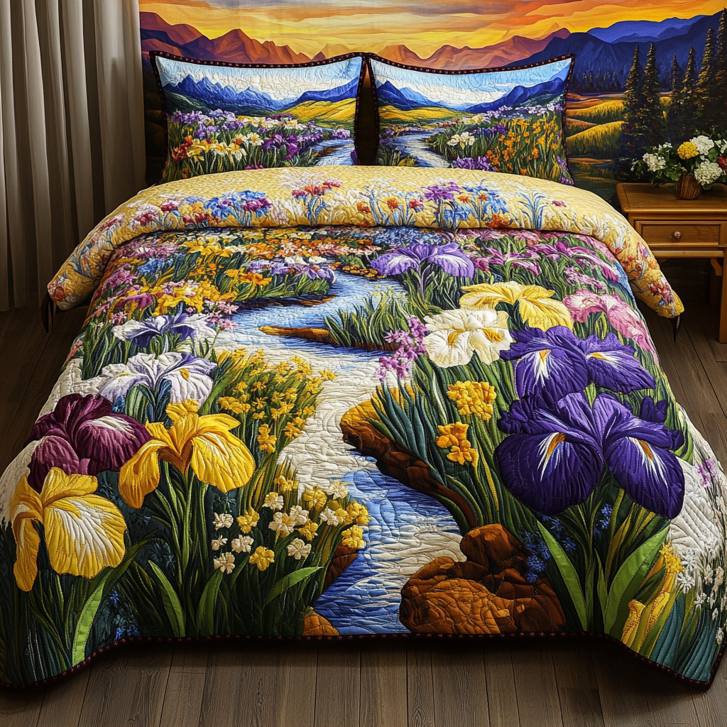 Floral Sunrise Quilted Bedding Set Bedspread Set Nature Lover Gift Fall Decor Gift